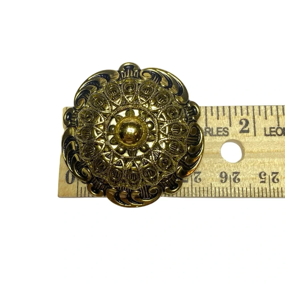 Vintage West Germany Gold-Tone Scarf Clip Round Filigree Detail‎ Old Money